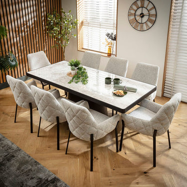 Quatropi Cora & Hastings Modern 8 Seater Dining Set Grey Ceramic