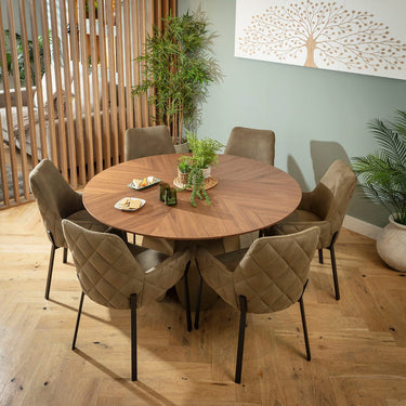 Quatropi Cora & Phoenix Modern 6 Seater Round Dining Set Green & Walnut