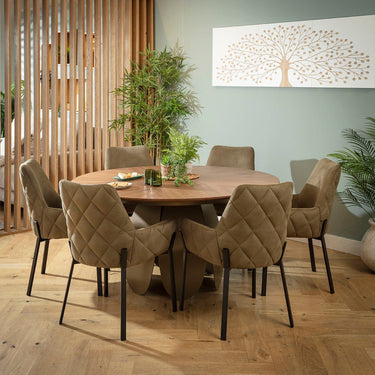Quatropi Cora & Phoenix Modern 6 Seater Round Dining Set Green & Walnut