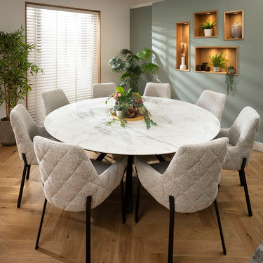 Quatropi Cora & Rudie 8 Seater Round Extendable Dining Set Grey & Matte White Ceramic