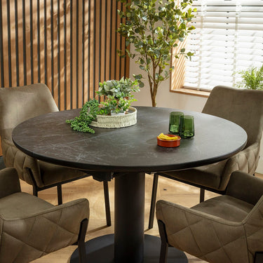 Quatropi Cora & Venus 4 Seater Round Extendable Dining Set Green & Black Ceramic