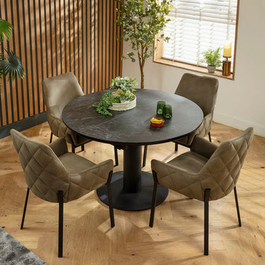 Quatropi Cora & Venus 4 Seater Round Extendable Dining Set Green & Black Ceramic
