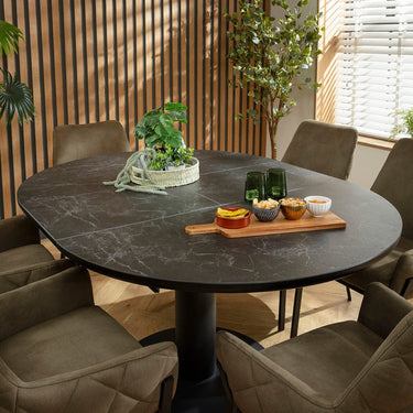 Quatropi Cora & Venus 6 Seater Round Extendable Dining Set Green & Black Ceramic