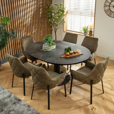 Quatropi Cora & Venus 6 Seater Round Extendable Dining Set Green & Black Ceramic