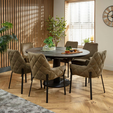 Quatropi Cora & Venus 6 Seater Round Extendable Dining Set Green & Black Ceramic