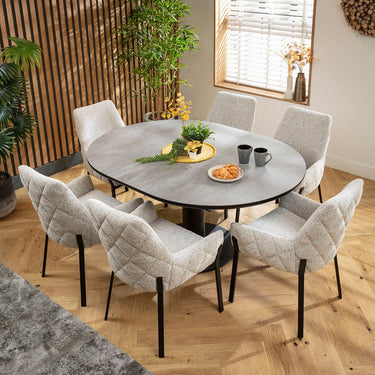 Quatropi Cora & Venus 6 Seater Round Extendable Dining Set Grey Ceramic