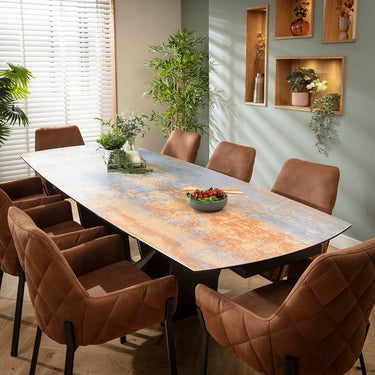 Quatropi Cora & Zelda 8 Seater Extendable Dining Set Brown & Rustic Blue Ceramic