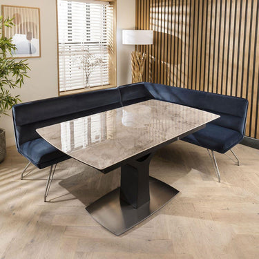Quatropi Corner Bench Dining Set Left-Hand Ceramic Extending Table 5 Seater Blue