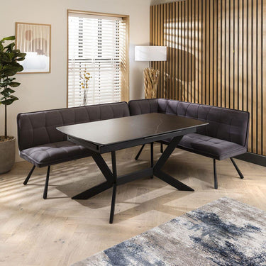 Quatropi Corner Bench Dining Set Left-Hand Ceramic Extending Table 5 Seater Grey