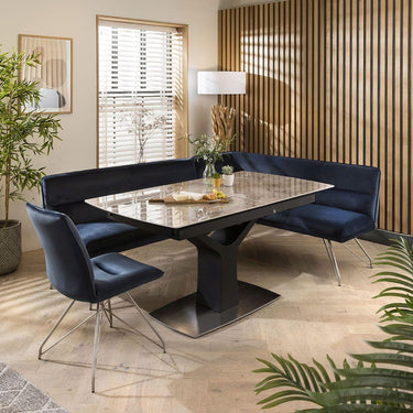 Quatropi Corner Bench Dining Set Left-Hand Ceramic Extending Table 6 Seater Blue