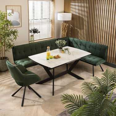 Quatropi Corner Bench Dining Set Left-Hand Ceramic Extending Table 6 Seater Green
