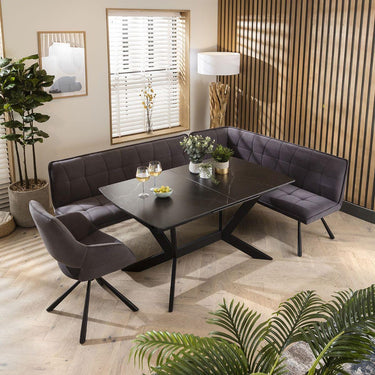 Quatropi Corner Bench Dining Set Left-Hand Ceramic Extending Table 6 Seater Grey
