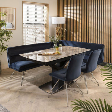 Quatropi Corner Bench Dining Set Left-Hand Ceramic Extending Table 8 Seater Blue