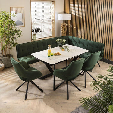 Quatropi Corner Bench Dining Set Left-Hand Ceramic Extending Table 8 Seater Green