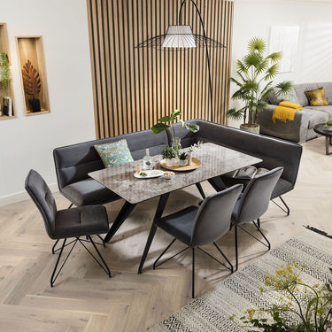 Quatropi Corner Bench Dining Set Left-Hand Ceramic Marble Table 8 Seater Grey
