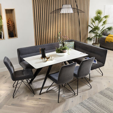 Quatropi Corner Bench Dining Set Left-Hand White Ceramic Table 8 Seater Grey