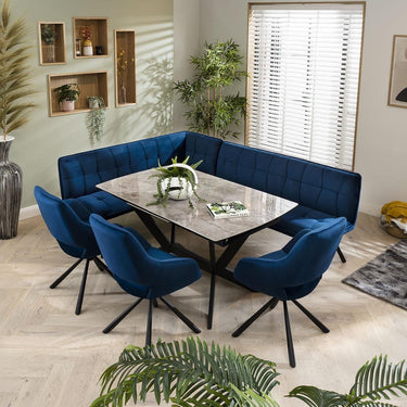 Quatropi Corner Bench Dining Set Right-Hand Ceramic Extending Table 8 Seat Blue
