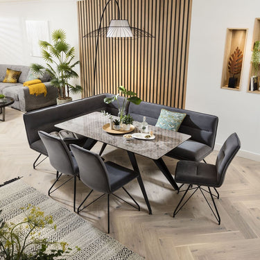 Quatropi Corner Bench Dining Set Right-Hand Ceramic Marble Table 8 Seater Grey
