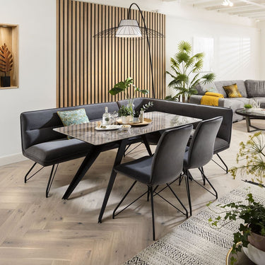 Quatropi Corner Dining Bench Set Left-Hand Ceramic Marble Table 8 Seater Grey
