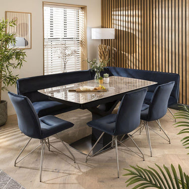 Quatropi Corner Dining Set Left-Hand Ceramic Extending Table 8 Seater Blue