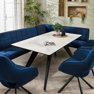 Quatropi Corner Dining Set Left-Hand Ceramic Marble Table 8 Seater Blue