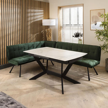 Quatropi Corner Dining Set Right-Hand Ceramic Extending Table 5 Seater Green