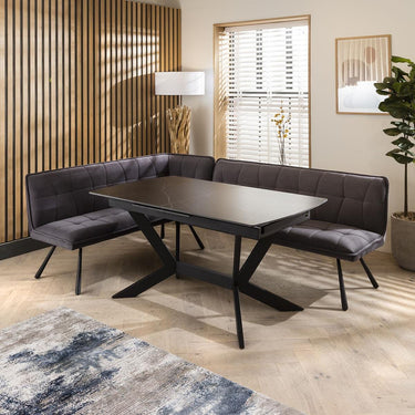 Quatropi Corner Dining Set Right-Hand Ceramic Extending Table 5 Seater Grey