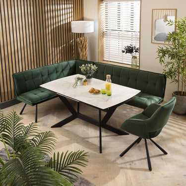 Quatropi Corner Dining Set Right-Hand Ceramic Extending Table 6 Seater Green