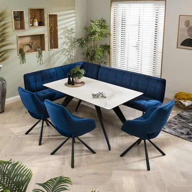 Quatropi Corner Dining Set Right-Hand Ceramic Marble Table 8 Seater Blue