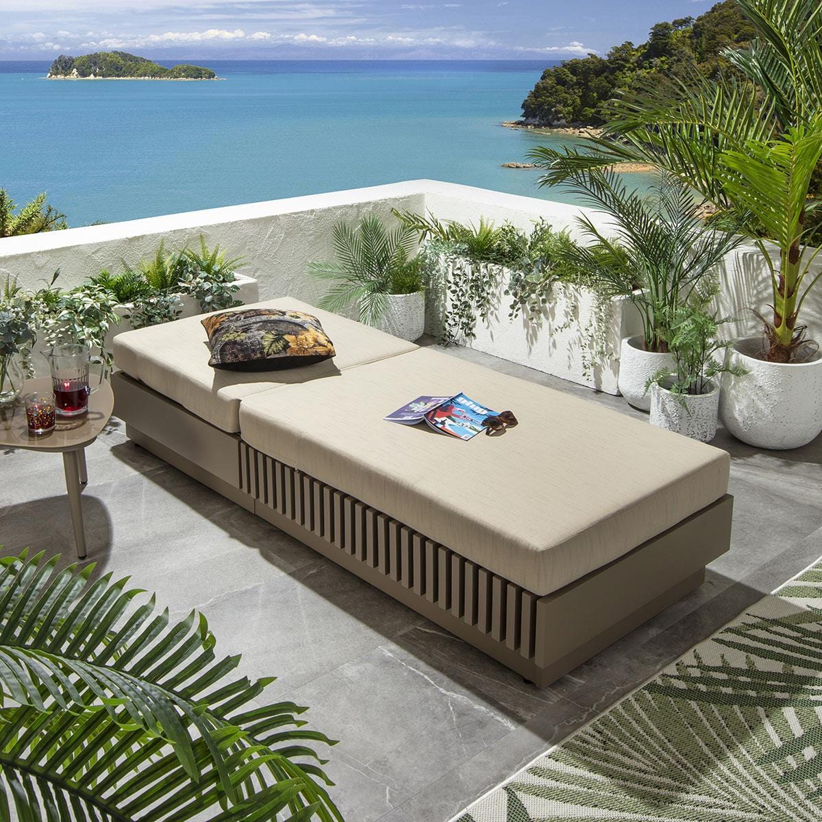 Quatropi Deck Luxury Cushioned Sun Lounger Beige 200x80cm