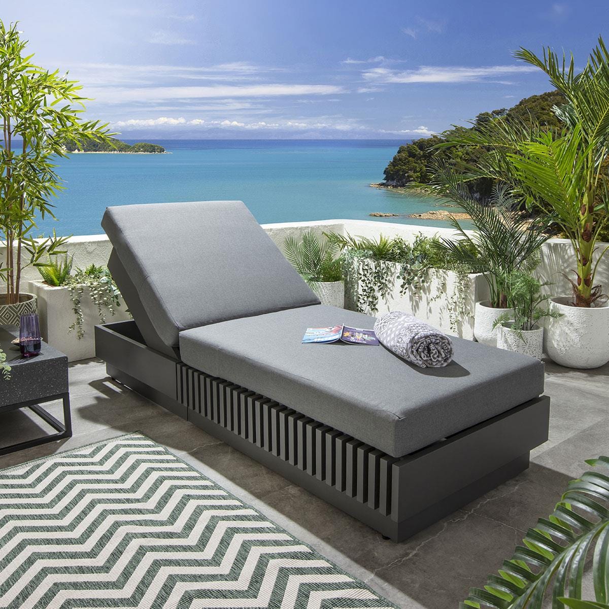 Quatropi Deck Luxury Cushioned Sun Lounger Grey 200x80cm