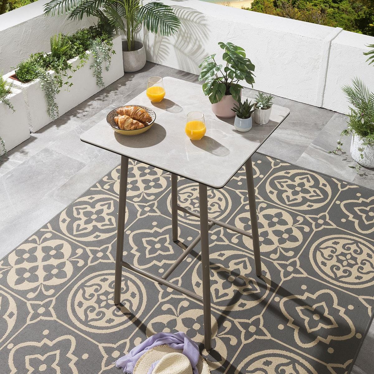 Quatropi Deluxe Garden High Bar Table | Beige Aluminium & Ceramic Top 70cm × 70cm