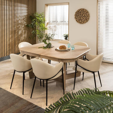 Quatropi Designer 6 Seat Natural Solid Wood Extending Dining Set Cream 160-230cm
