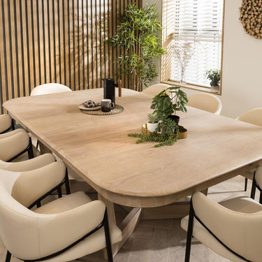 Quatropi Designer 8 Seat Natural Solid Wood Extending Dining Set Cream 160-230cm