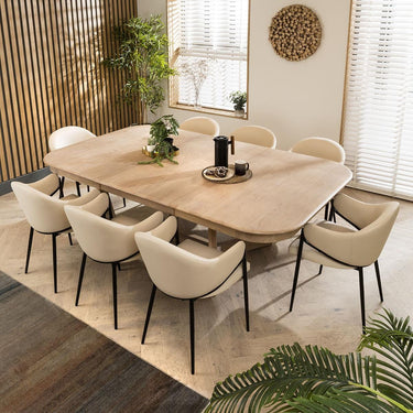 Quatropi Designer 8 Seat Natural Solid Wood Extending Dining Set Cream 160-230cm