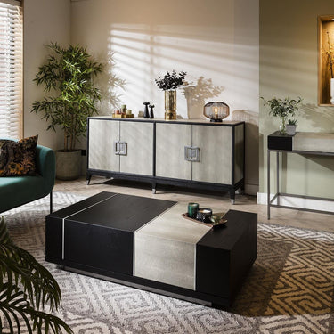 Quatropi Designer Large 4 Door Sideboard Buffet Cabinet Shagreen Black Oak 193cm