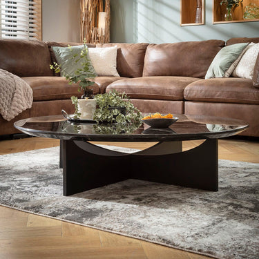 Quatropi Designer Large Round Marble Coffee Table Black 120cm