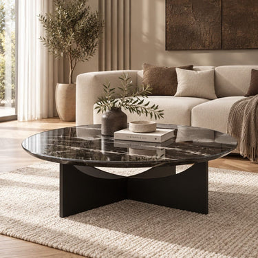 Quatropi Designer Large Round Marble Coffee Table Black 120cm