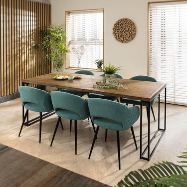 Quatropi Designer Parquet 6 Chair Dining Set Mordern Teal Velvet Chairs 220cm