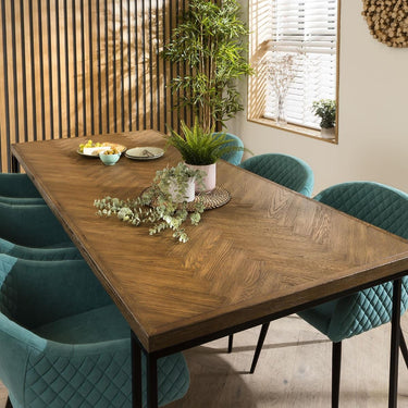 Quatropi Designer Parquet 6 Chair Dining Set Mordern Teal Velvet Chairs 220cm