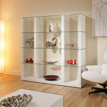 Quatropi Display Cabinet Glass Shelves/Shelf White Oak Wood Modern Curio M39C