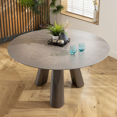 Quatropi Dynasty Round 6 Seat Ceramic Marble Dining Table Grey 150cm