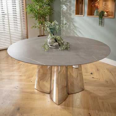 Quatropi Dynasty Round Ceramic Marble Dining Table Grey & Silver 150cm