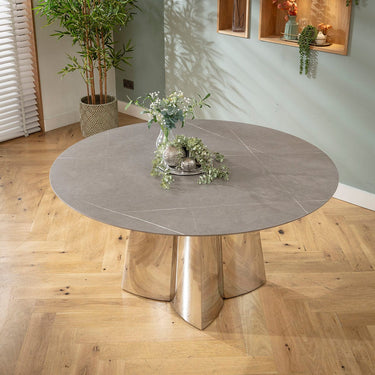 Quatropi Dynasty Round Ceramic Marble Dining Table Grey & Silver 150cm