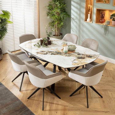 Quatropi Echo & Rudie 6 Seater Round Extendable Dining Set White Ceramic