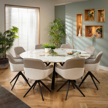Quatropi Echo & Rudie 8 Seater Round Extendable Dining Set White Ceramic