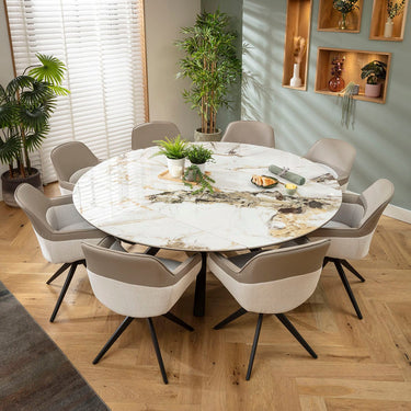 Quatropi Echo & Rudie 8 Seater Round Extendable Dining Set White Ceramic