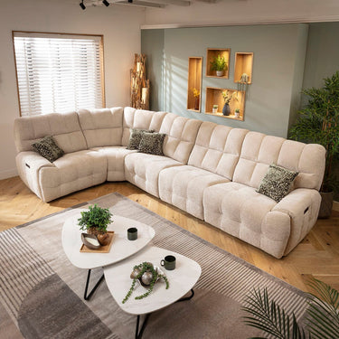 Quatropi Electric Recliner L-Shape Corner Sofa 5 Seater Couch Beige Chenille Fabric 380x220cm 8
