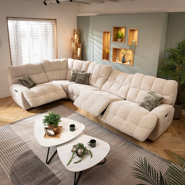 Quatropi Electric Recliner L-Shape Corner Sofa 5 Seater Couch Beige Chenille Fabric 380x220cm 8R1