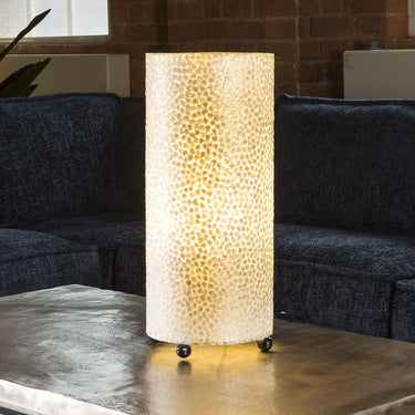 Quatropi Elegant Cylindrical Ivory Shell Patterned Table Desk Lamp 500mm High